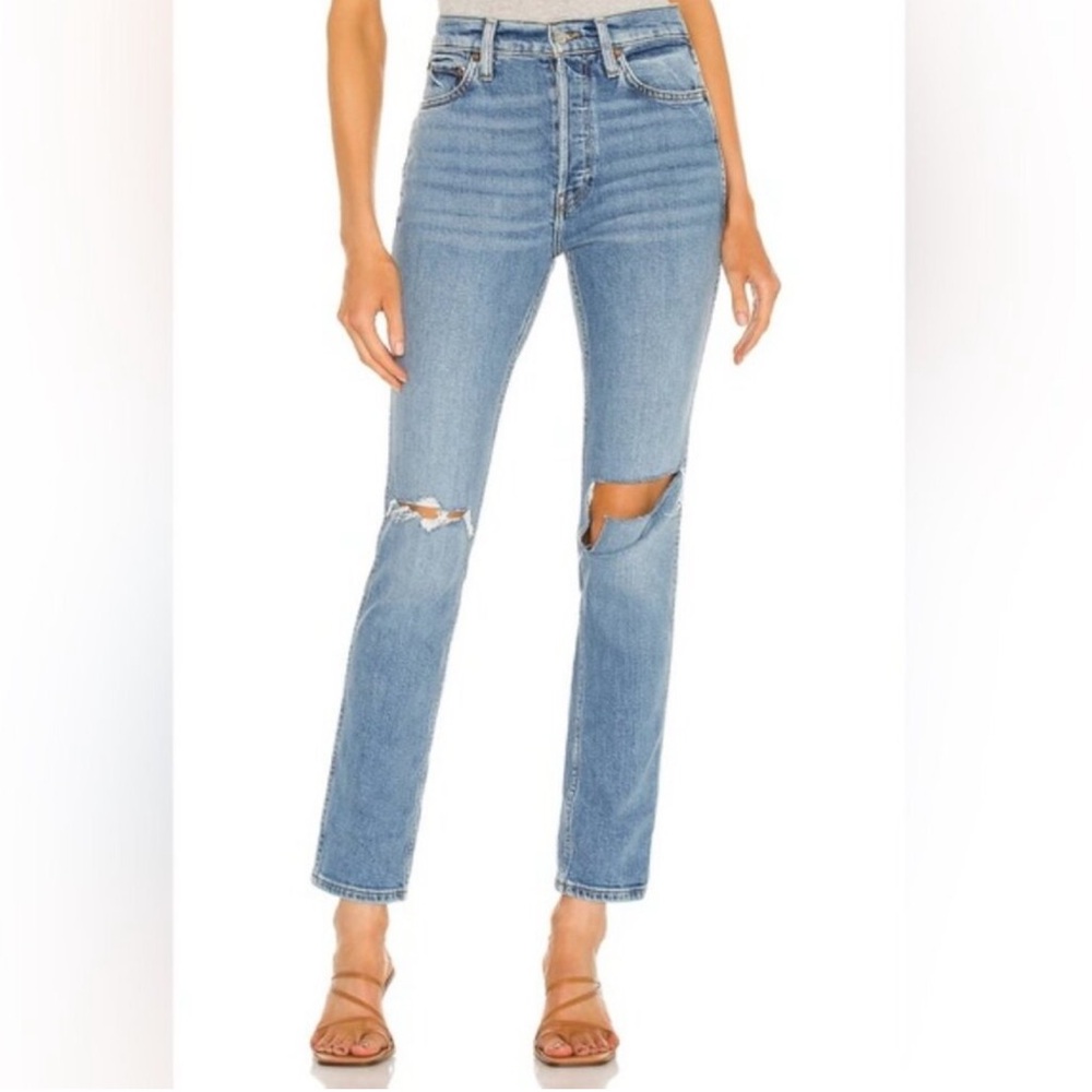 Re/Done High Rise Blue Distressed Jeans